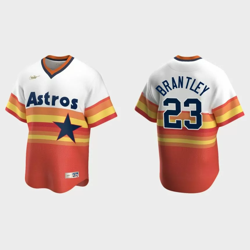 Men’s Michael Brantley #23 Houston Astros Home Cooperstown Collection Jersey – White Orange