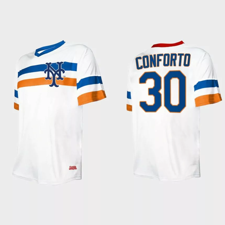 Men’s Michael Conforto New York Mets Cooperstown Collection V-Neck Jersey – White