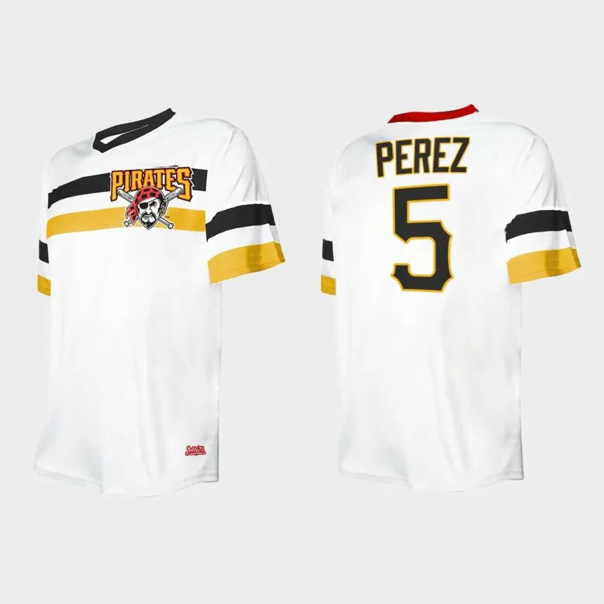 Men’s Michael Perez Pittsburgh Pirates Cooperstown Collection V-Neck Jersey – White