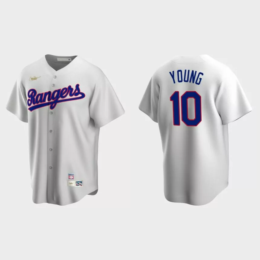 Men’s Michael Young #10 Texas Rangers Cooperstown Collection Home Jersey – White