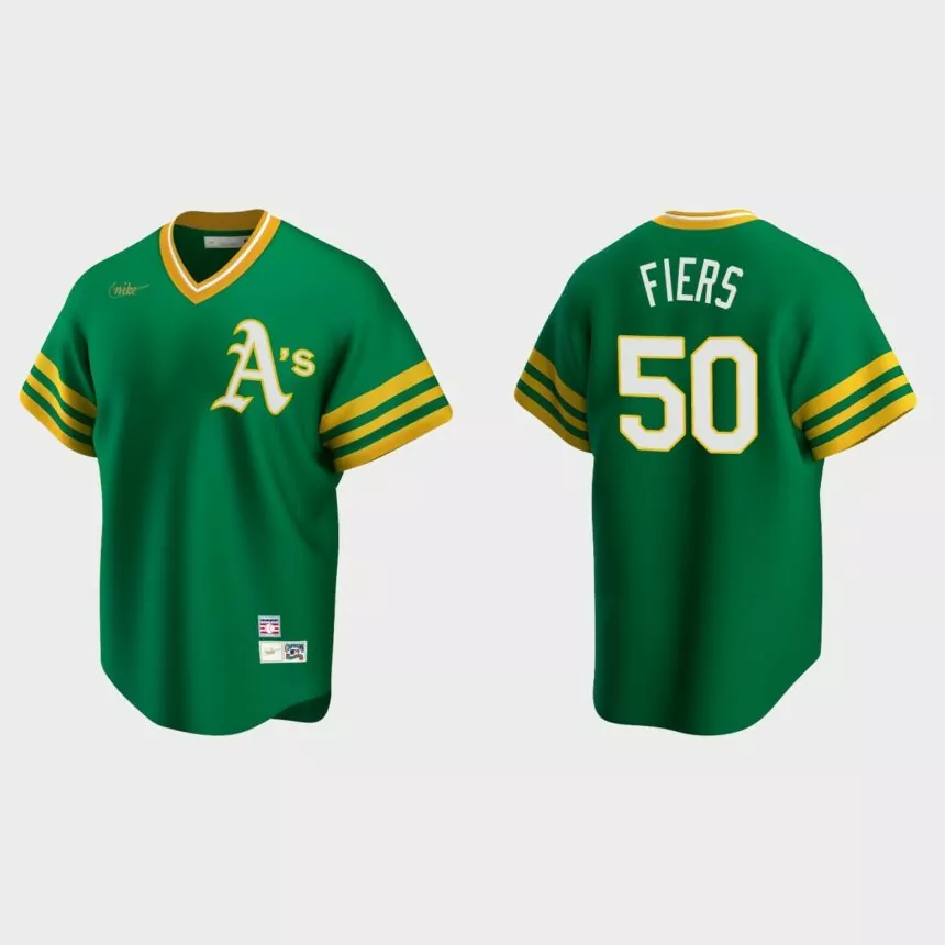 Men’s Mike Fiers Oakland Athletics Cooperstown Collection Road Jersey – Kelly Green