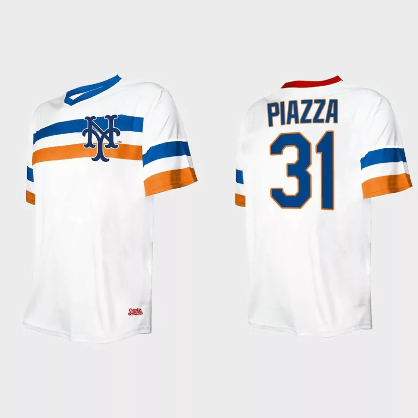 Men’s Mike Piazza New York Mets Cooperstown Collection V-Neck Jersey – White