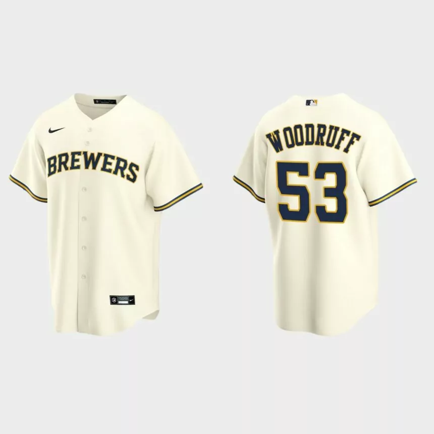 Men’s Milwaukee Brewers Brandon Woodruff Home Replica Jersey – Cream
