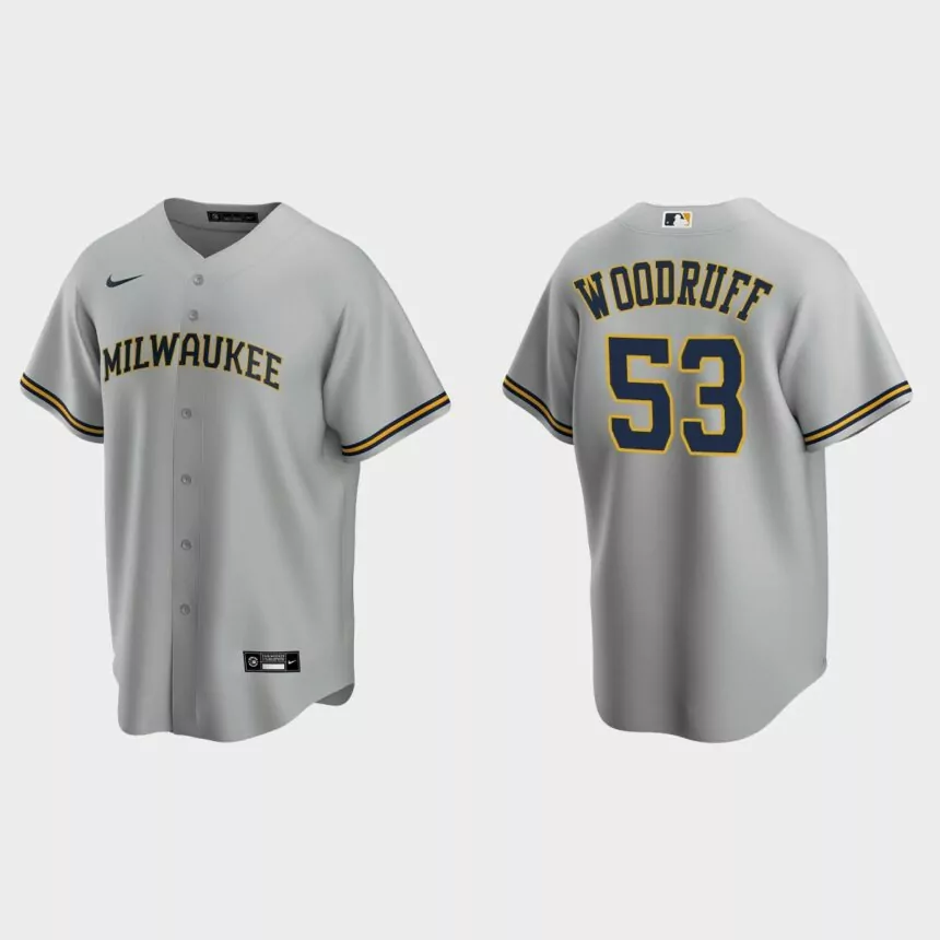 Men’s Milwaukee Brewers Brandon Woodruff Road Replica Jersey – Gray
