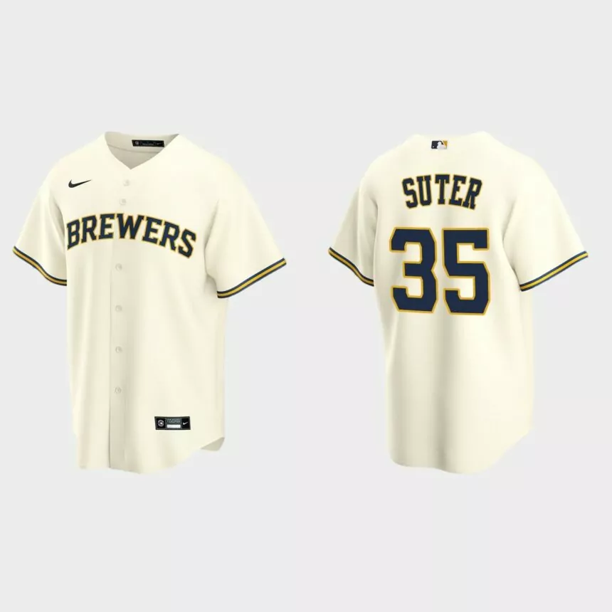 Men’s Milwaukee Brewers Brent Suter Home Replica Jersey – Cream