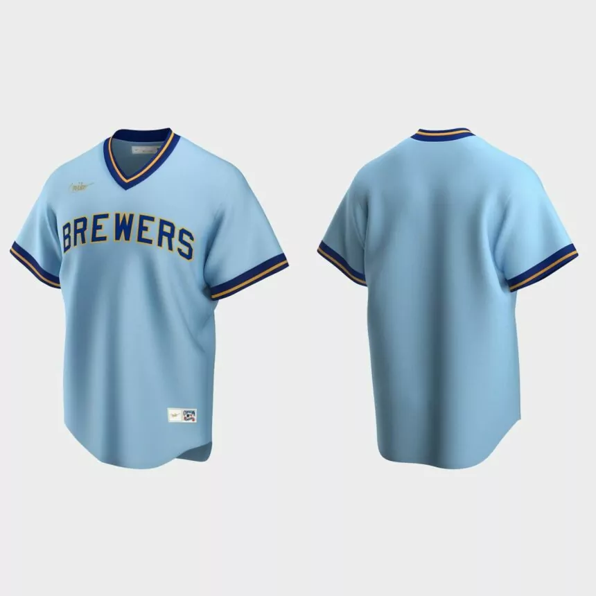 Men’s Milwaukee Brewers Cooperstown Collection Road Jersey – Powder Blue
