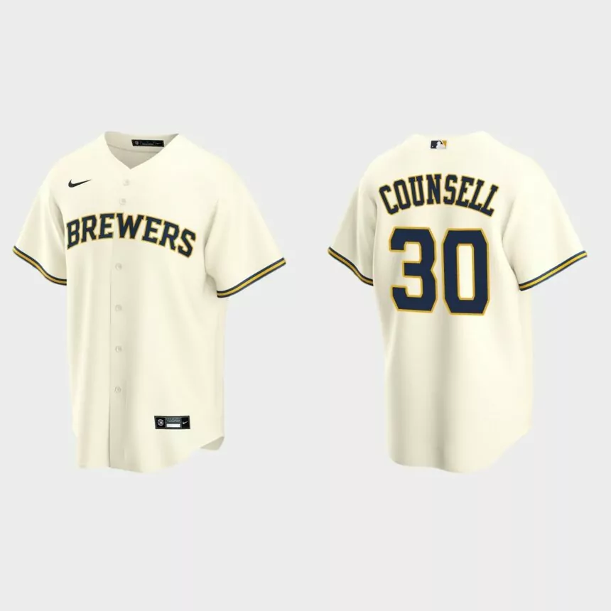 Men’s Milwaukee Brewers Craig Counsell Cream Replica Retired Player Jersey
