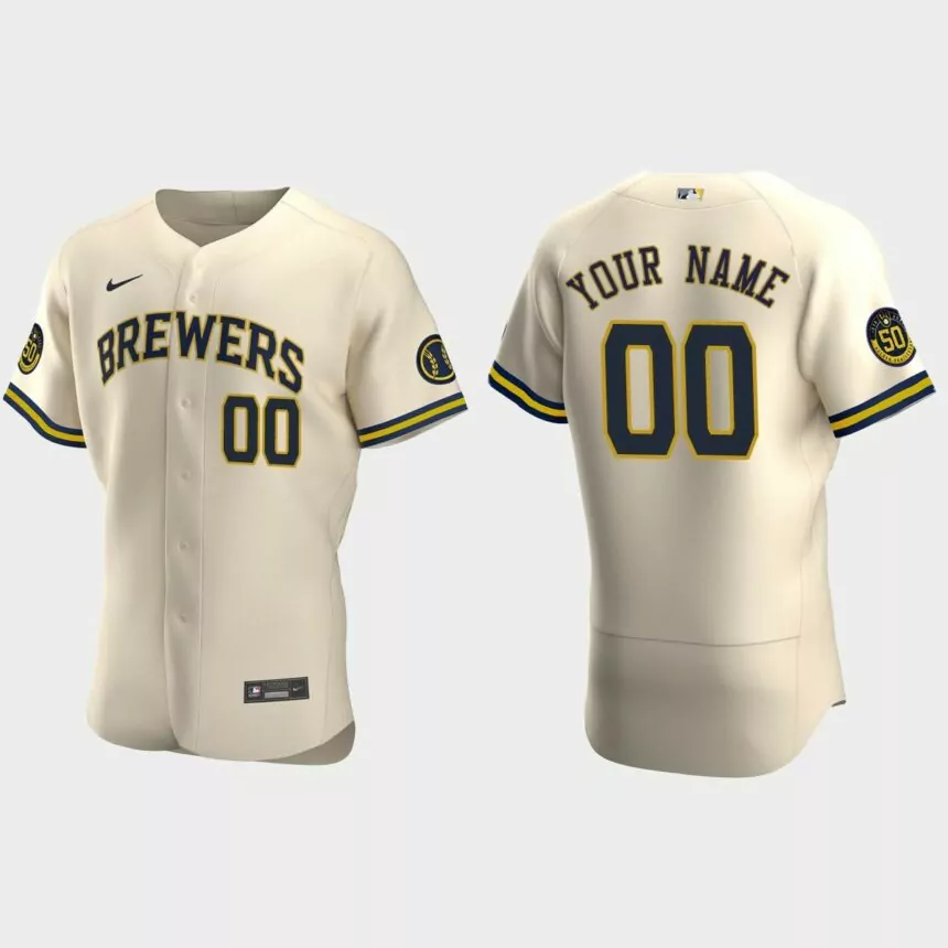 Men’s Milwaukee Brewers Cream Authentic 2020 Alternate Custom Jersey