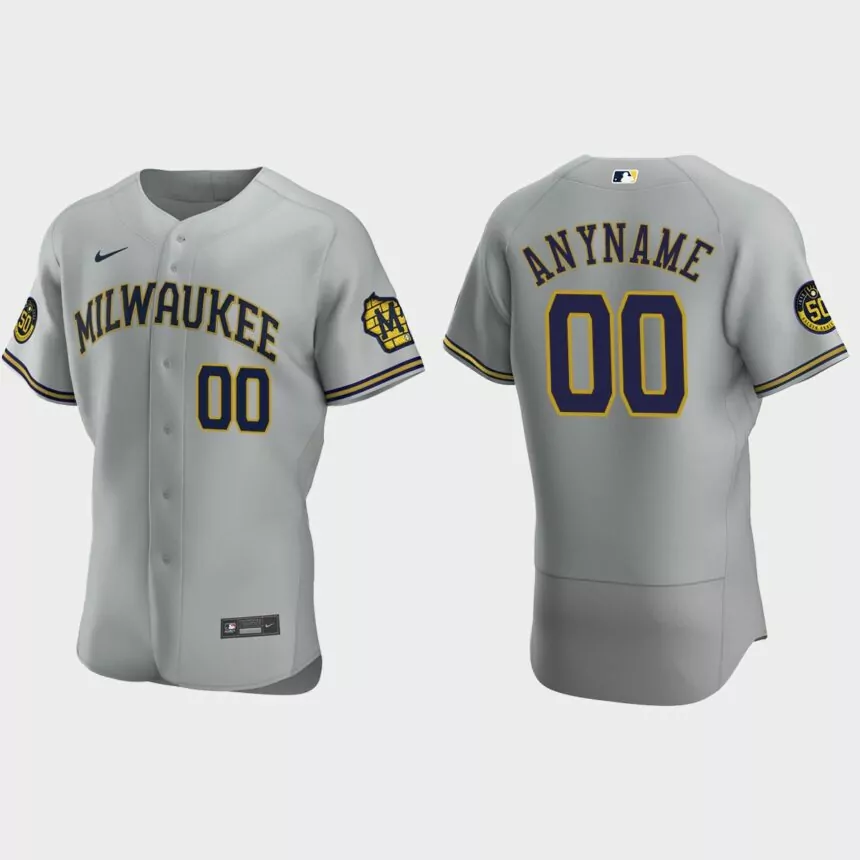 Men’s Milwaukee Brewers Gray Authentic 2020 Road Custom Jersey