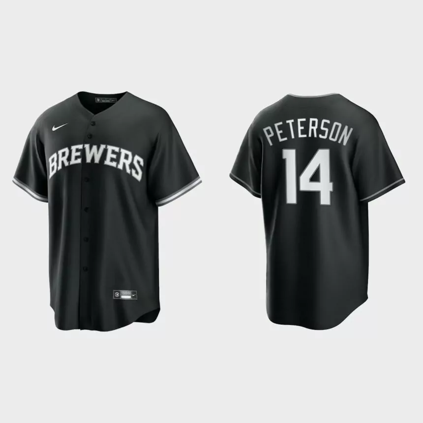 Men’s Milwaukee Brewers Jace Peterson Black White 2021 All Black Fashion Replica Jersey