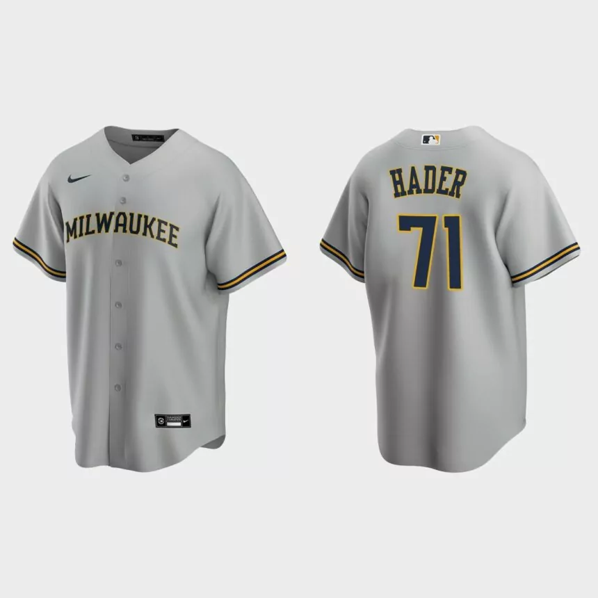 Men’s Milwaukee Brewers Josh Hader Road Replica Jersey – Gray