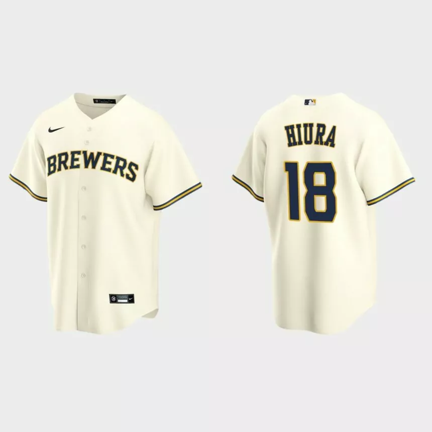 Men’s Milwaukee Brewers Keston Hiura Home Replica Jersey – Cream