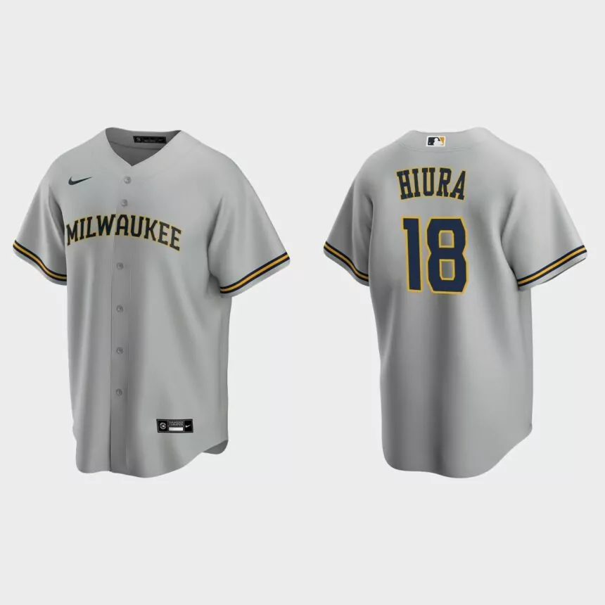 Men’s Milwaukee Brewers Keston Hiura Road Replica Jersey – Gray