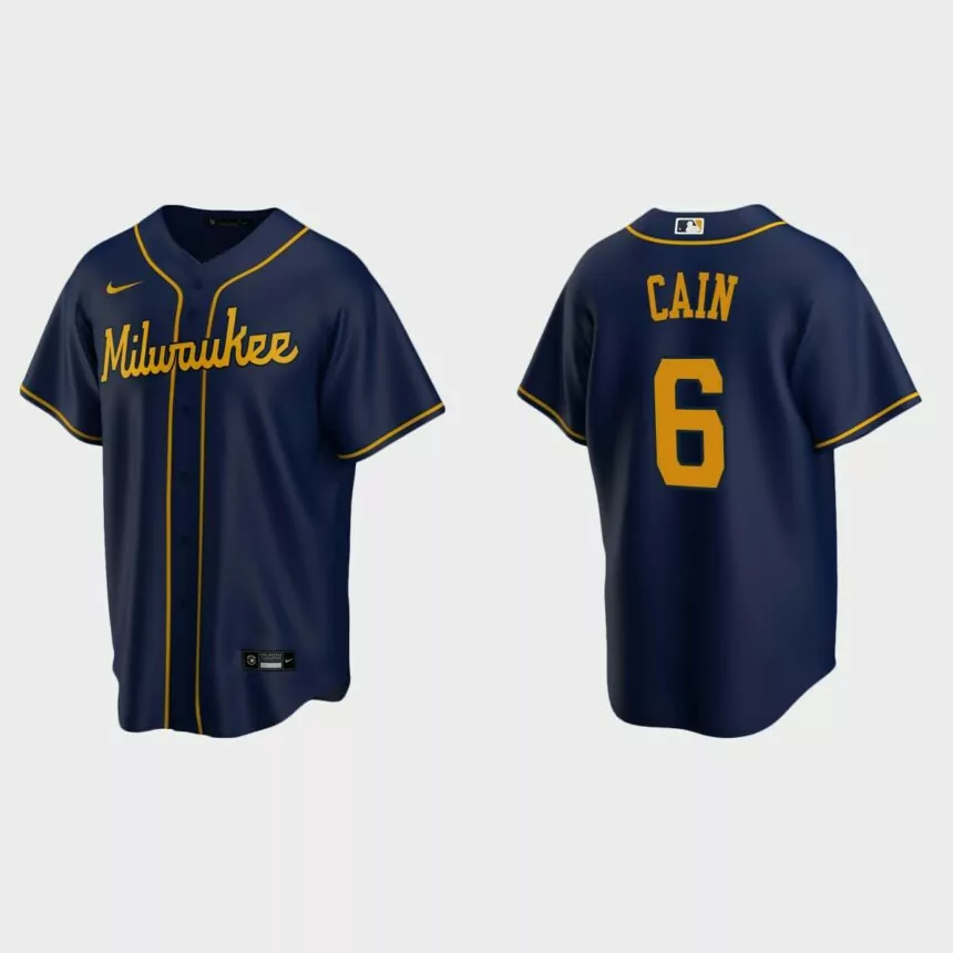 Men’s Milwaukee Brewers Lorenzo Cain Alternate Replica Jersey – Navy