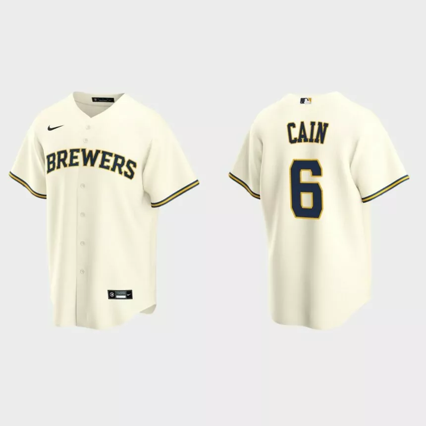 Men’s Milwaukee Brewers Lorenzo Cain Home Replica Jersey – Cream