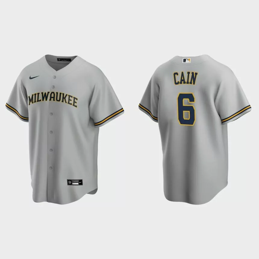 Men’s Milwaukee Brewers Lorenzo Cain Road Replica Jersey – Gray