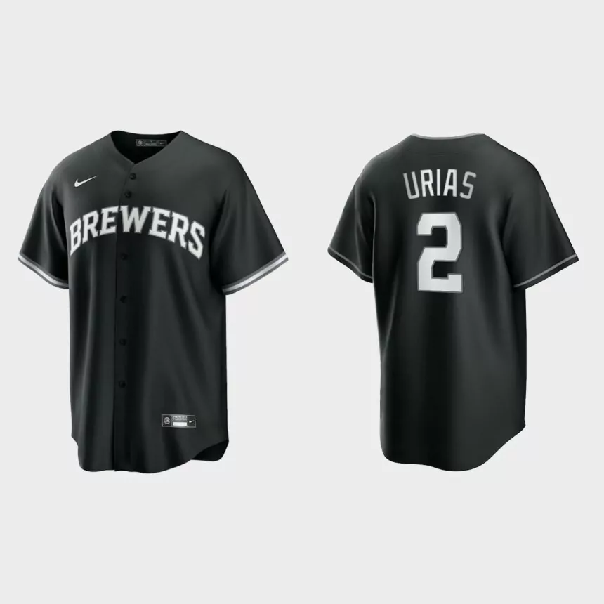 Men’s Milwaukee Brewers Luis Urias Black White 2021 All Black Fashion Replica Jersey