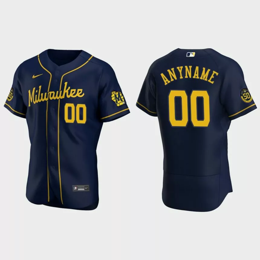 Men’s Milwaukee Brewers Navy Authentic 2020 Alternate Custom Jersey