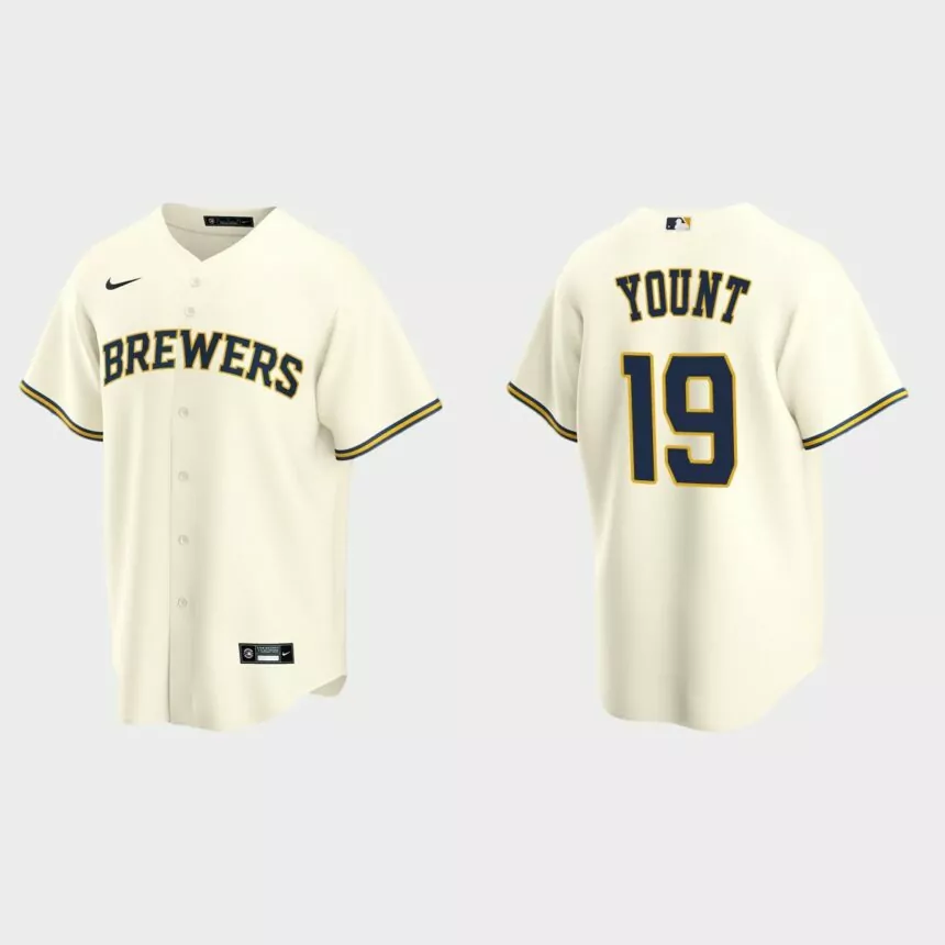 Men’s Milwaukee Brewers Robin Yount Home Replica Jersey – Cream