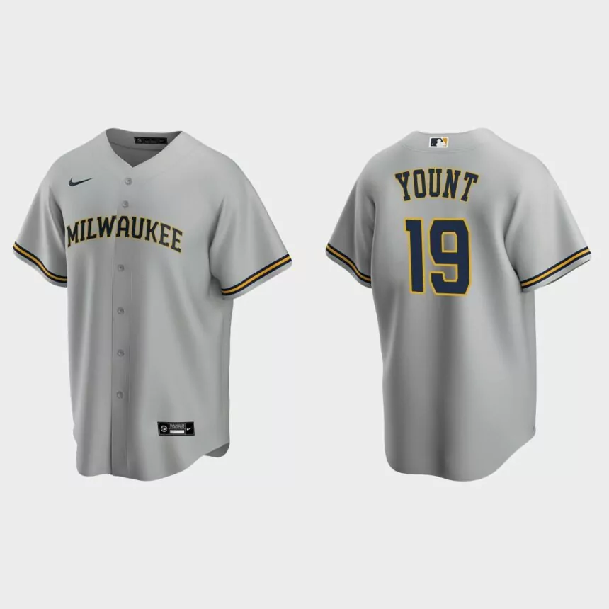 Men’s Milwaukee Brewers Robin Yount Road Replica Jersey – Gray