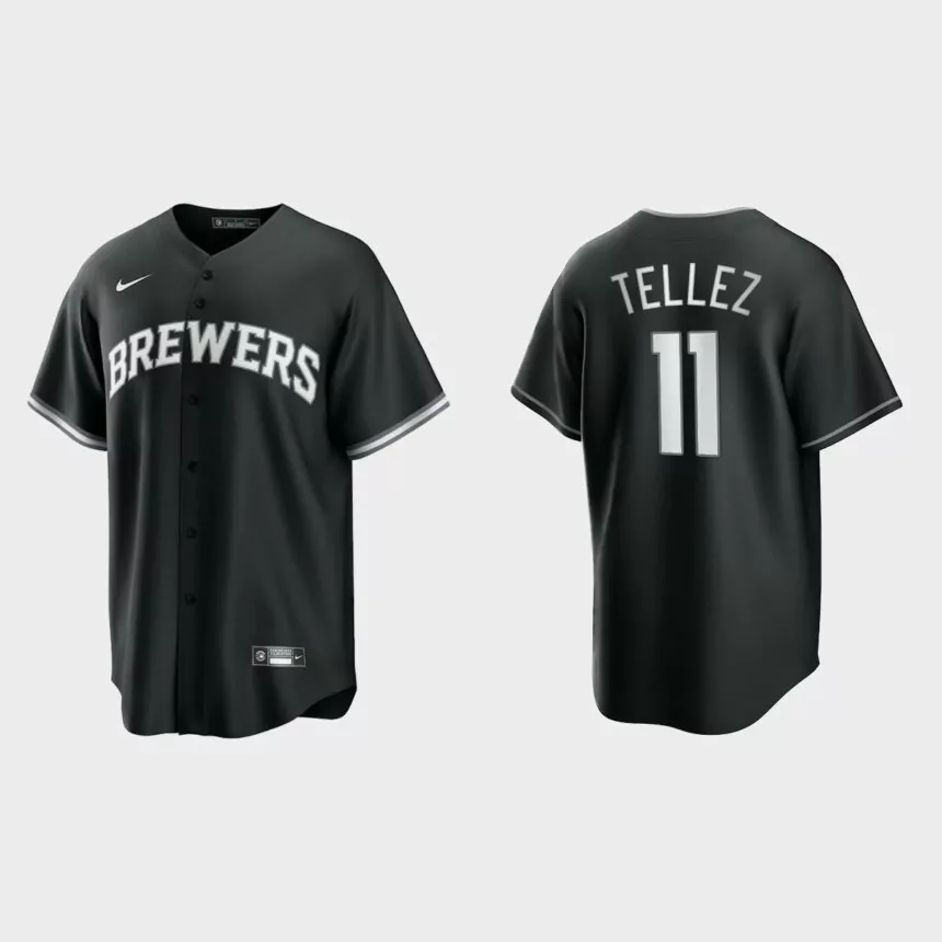 Men’s Milwaukee Brewers Rowdy Tellez Black White 2021 All Black Fashion Replica Jersey