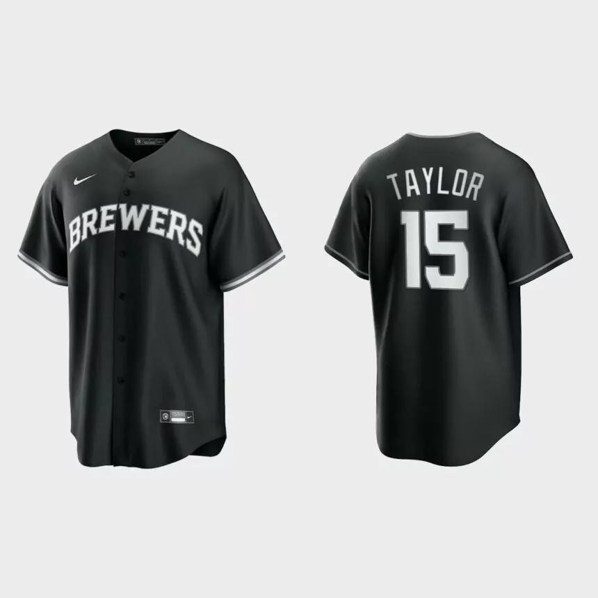 Men’s Milwaukee Brewers Tyrone Taylor Black White 2021 All Black Fashion Replica Jersey