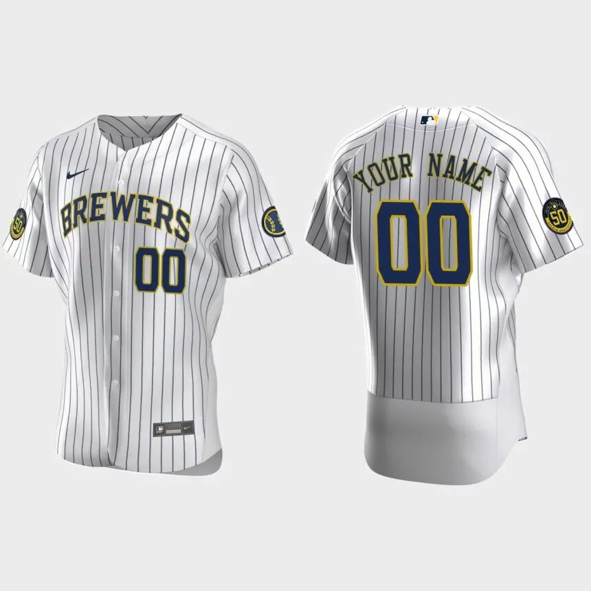 Men’s Milwaukee Brewers White Authentic 2020 Home Custom Jersey