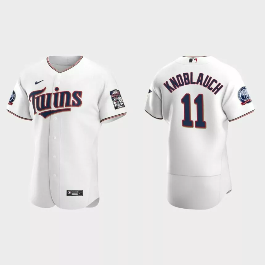 Men’s Minnesota Twins Chuck Knoblauch White Authentic Retired Player Jersey