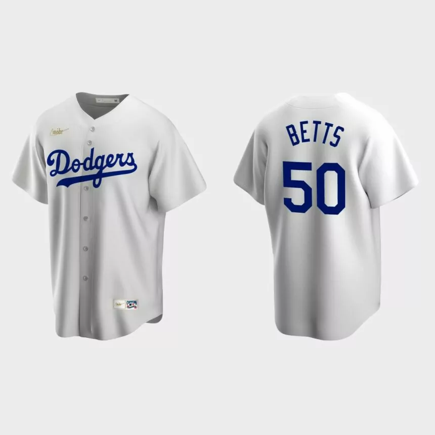 Men’s Mookie Betts Los Angeles Dodgers Cooperstown Collection Home Jersey – White