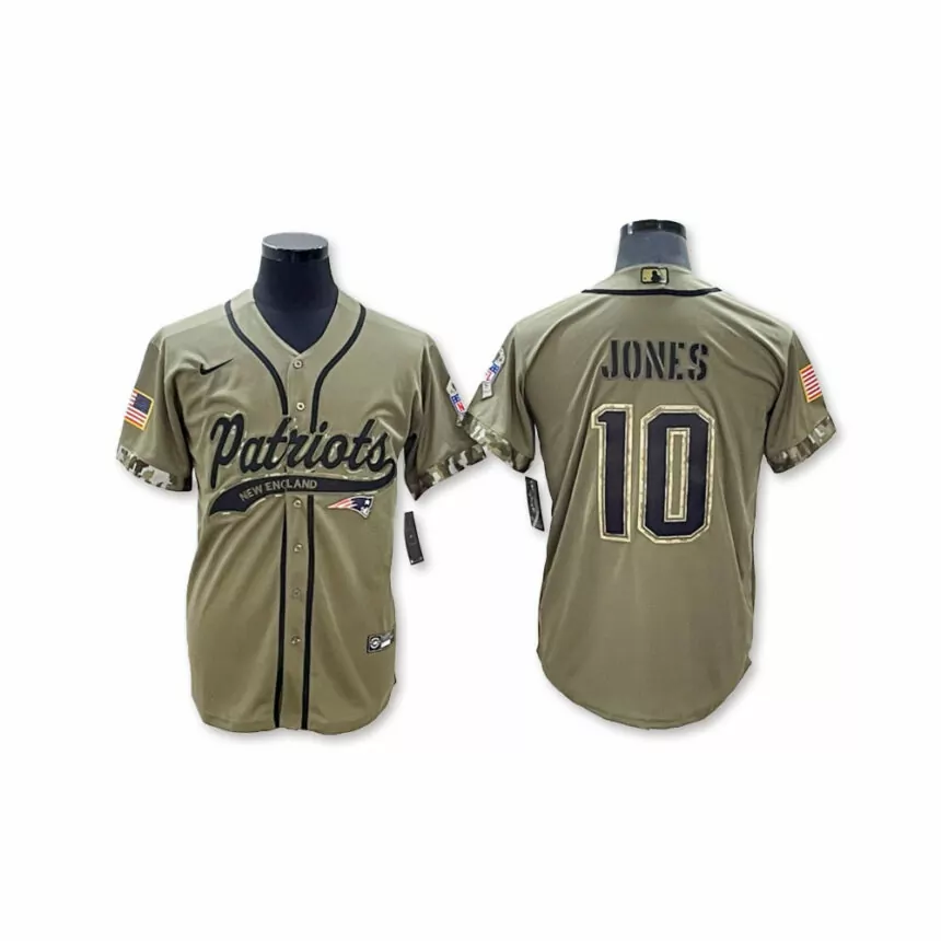 Men’s New England Patriots #10 Mac Jones Tribute Joint Name Special Baseball Jersey