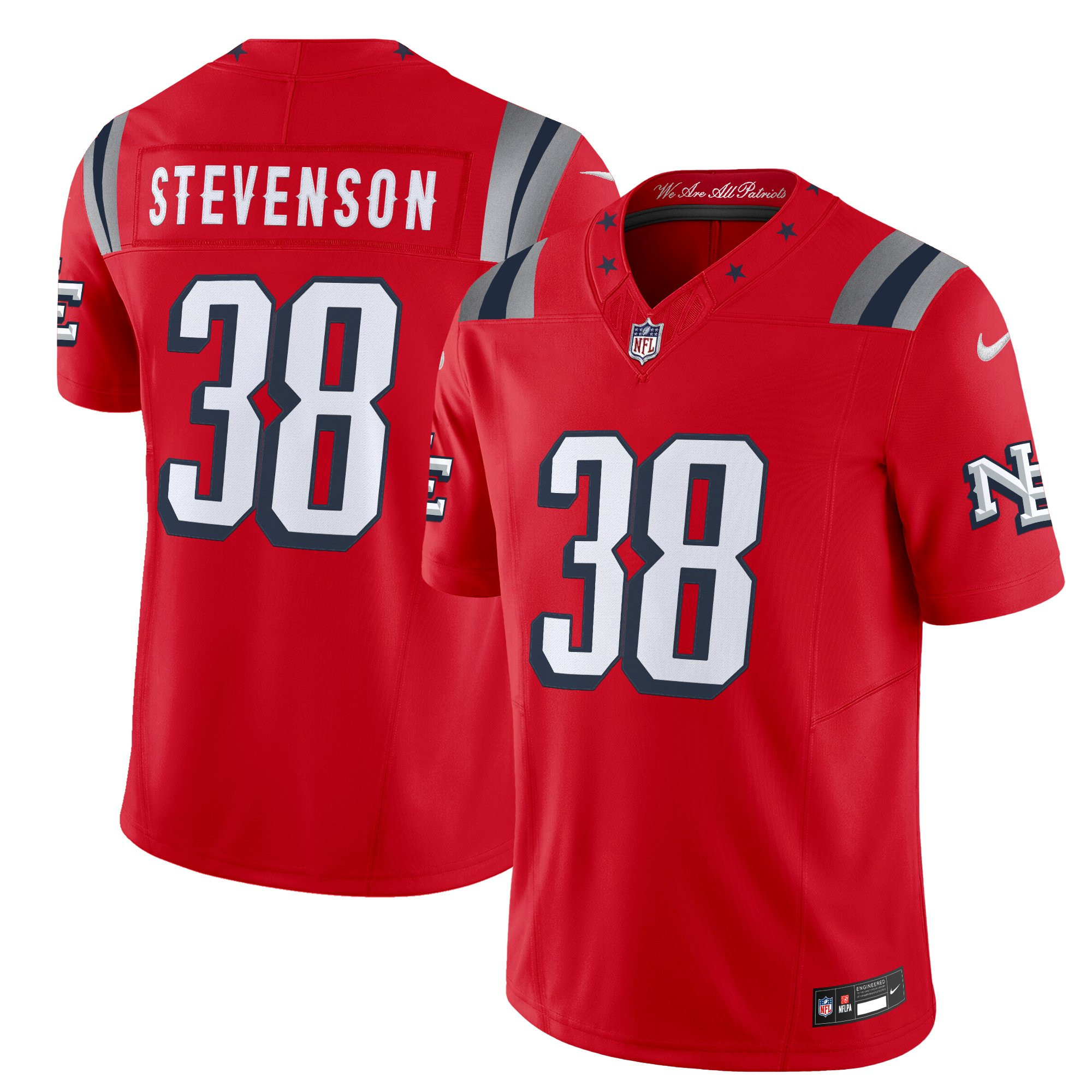 Men’s New England Patriots 2025 “Rivalries” Vapor Limited Jersey – All Stitched Rhamondre Stevenson   38