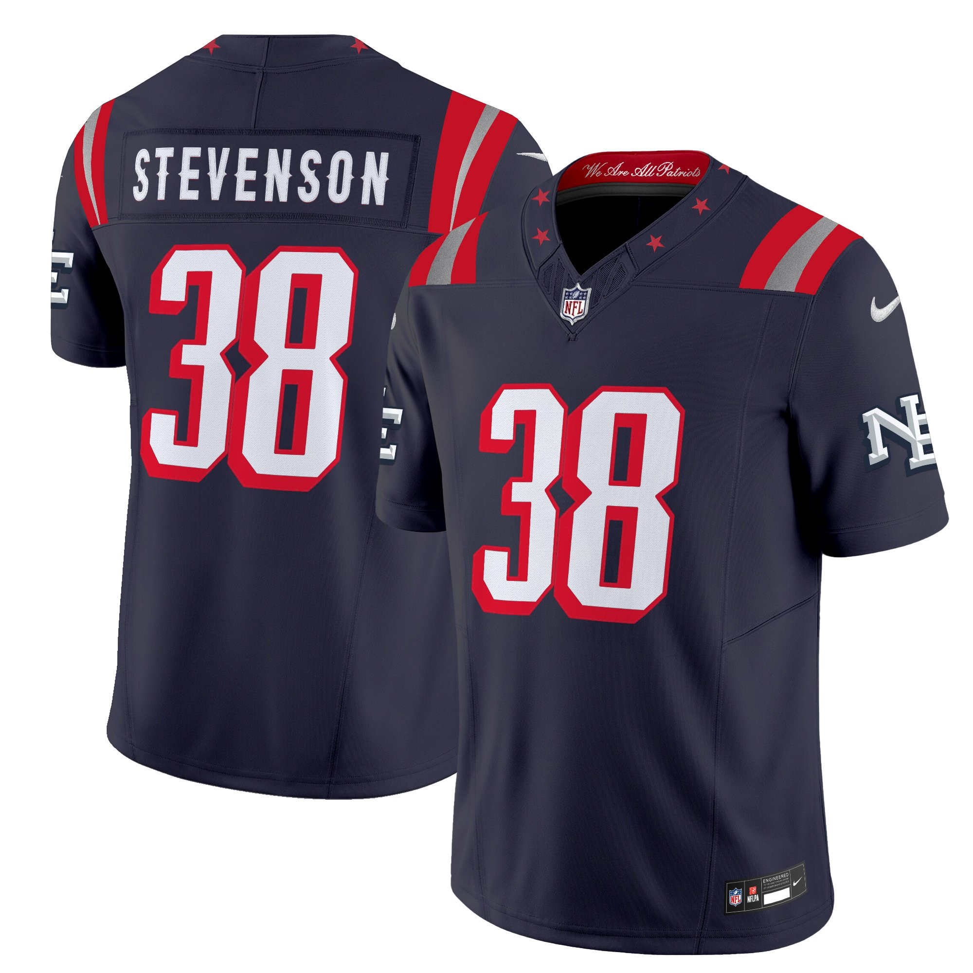 Men’s New England Patriots 2025 “Rivalries” Vapor Limited Jersey – All Stitched Rhamondre Stevenson  38
