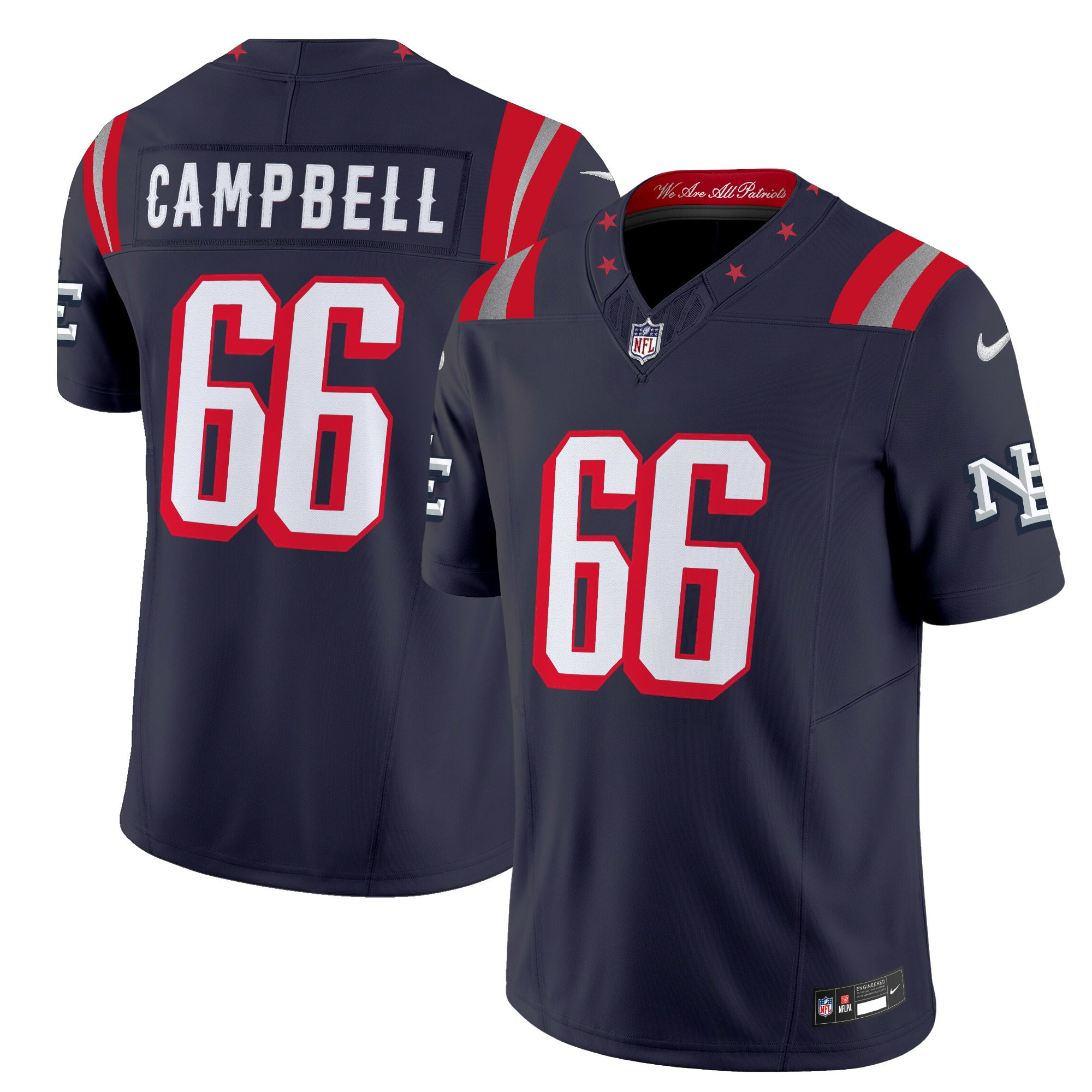 Men’s New England Patriots 2025 “Rivalries” Vapor Limited Jersey – All Stitched Will Campbell  66
