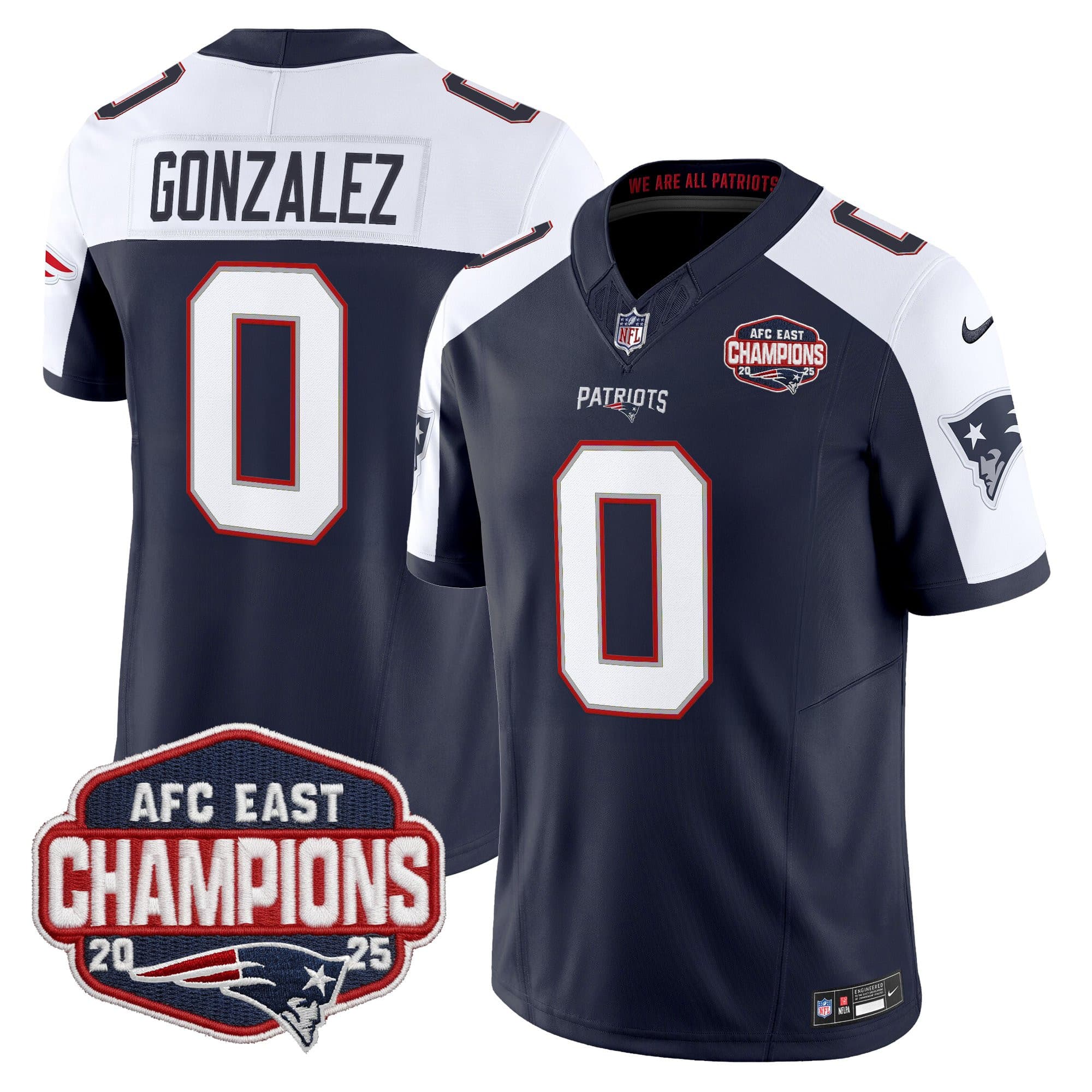 Men’s New England Patriots 2025 AFC East Division Champions Vapor Limited Jersey – All Stitched Christian Gonzalez     0