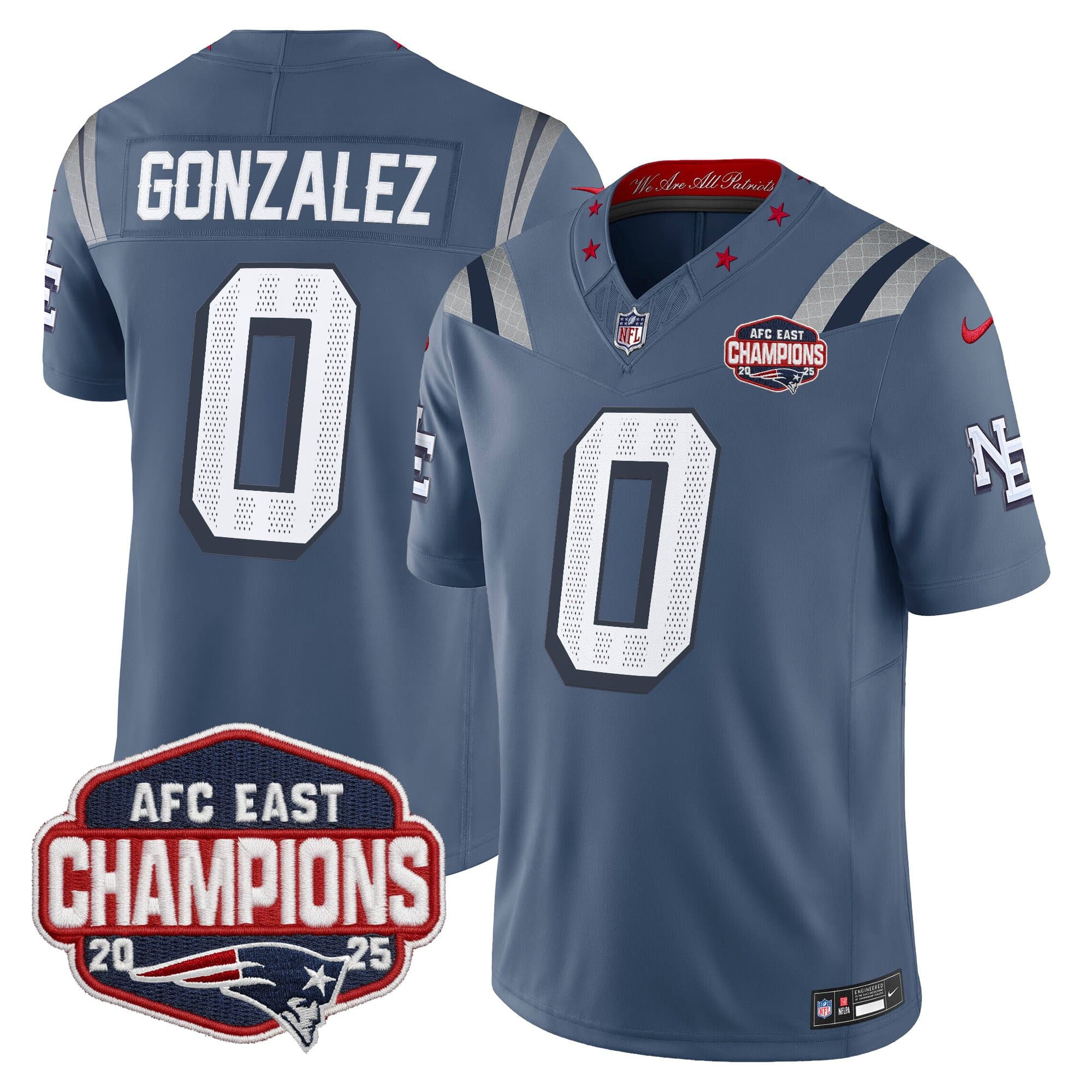 Men’s New England Patriots 2025 AFC East Division Champions Vapor Limited Jersey – All Stitched Christian Gonzalez   0