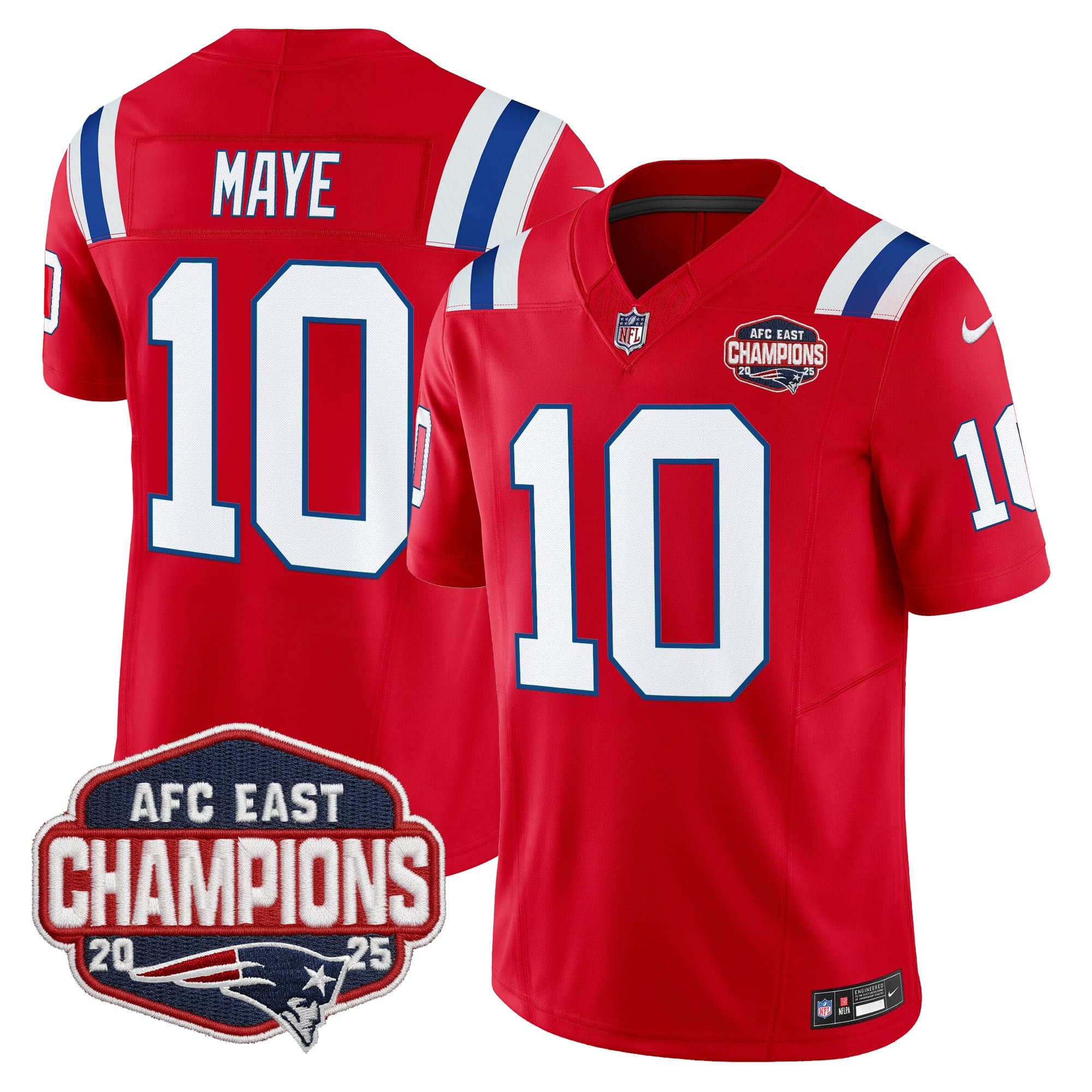 Men’s New England Patriots 2025 AFC East Division Champions Vapor Limited Jersey – All Stitched Drake Maye   10