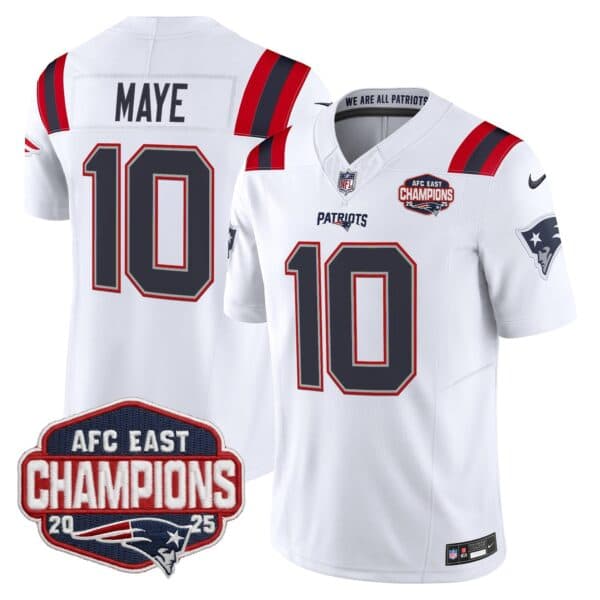 Men’s New England Patriots 2025 AFC East Division Champions Vapor Limited Jersey – All Stitched Drake Maye