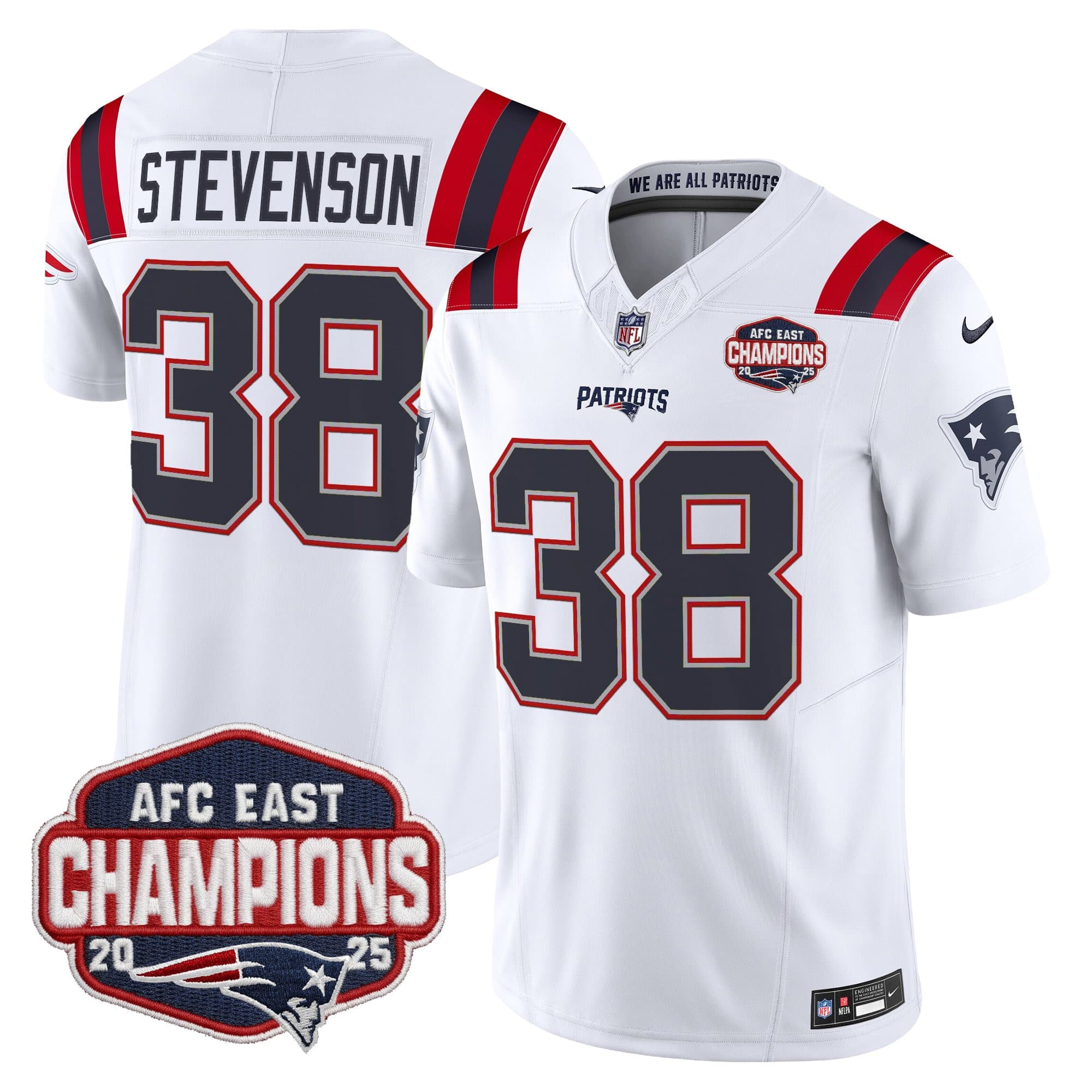 Men’s New England Patriots 2025 AFC East Division Champions Vapor Limited Jersey – All Stitched Rhamondre Stevenson