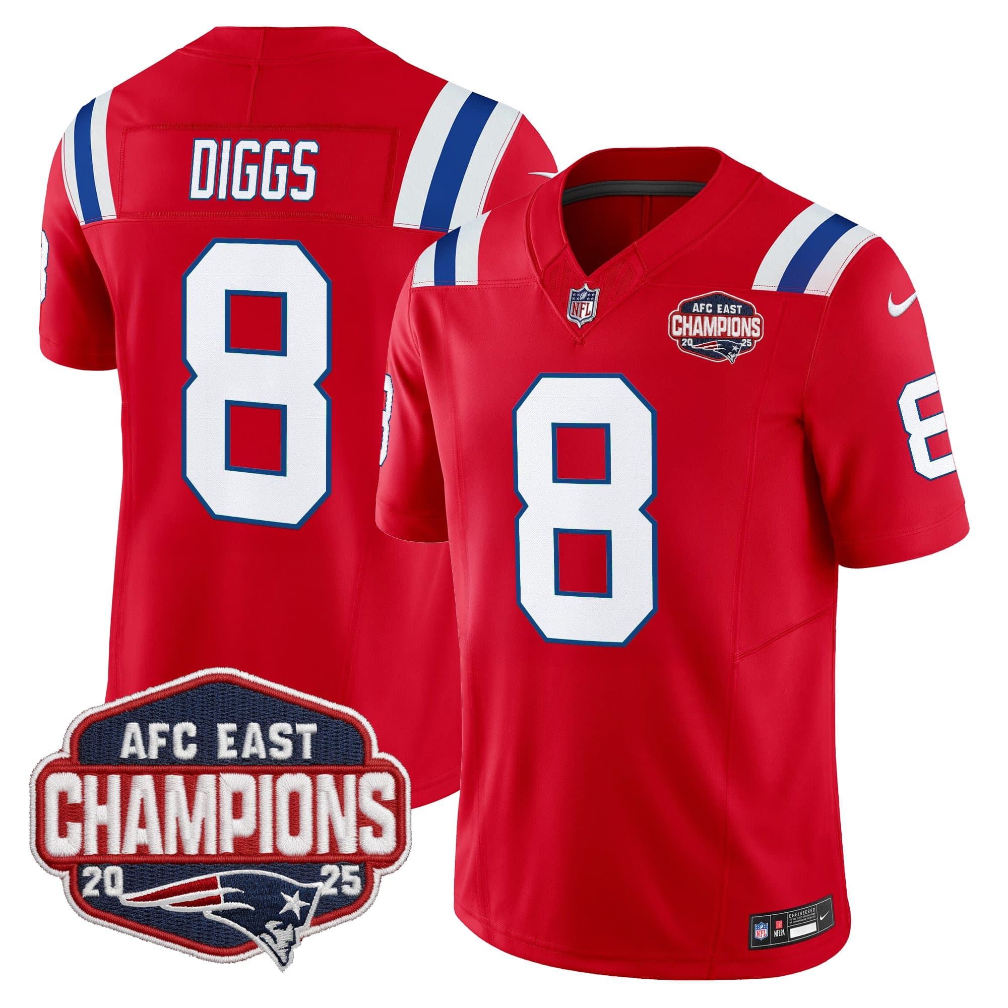 Men’s New England Patriots 2025 AFC East Division Champions Vapor Limited Jersey – All Stitched Stefon Diggs   8