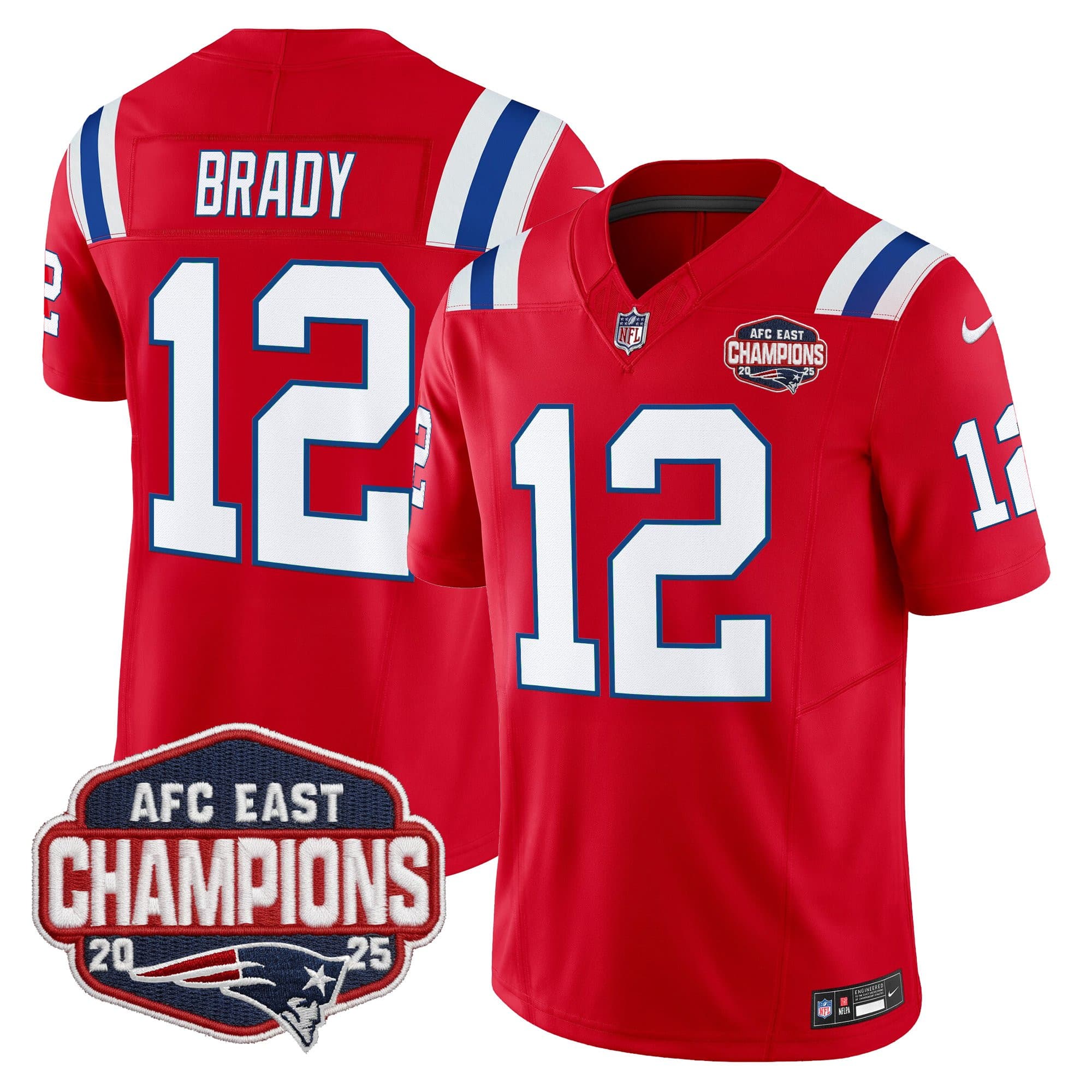 Men’s New England Patriots 2025 AFC East Division Champions Vapor Limited Jersey – All Stitched Tom Brady    12