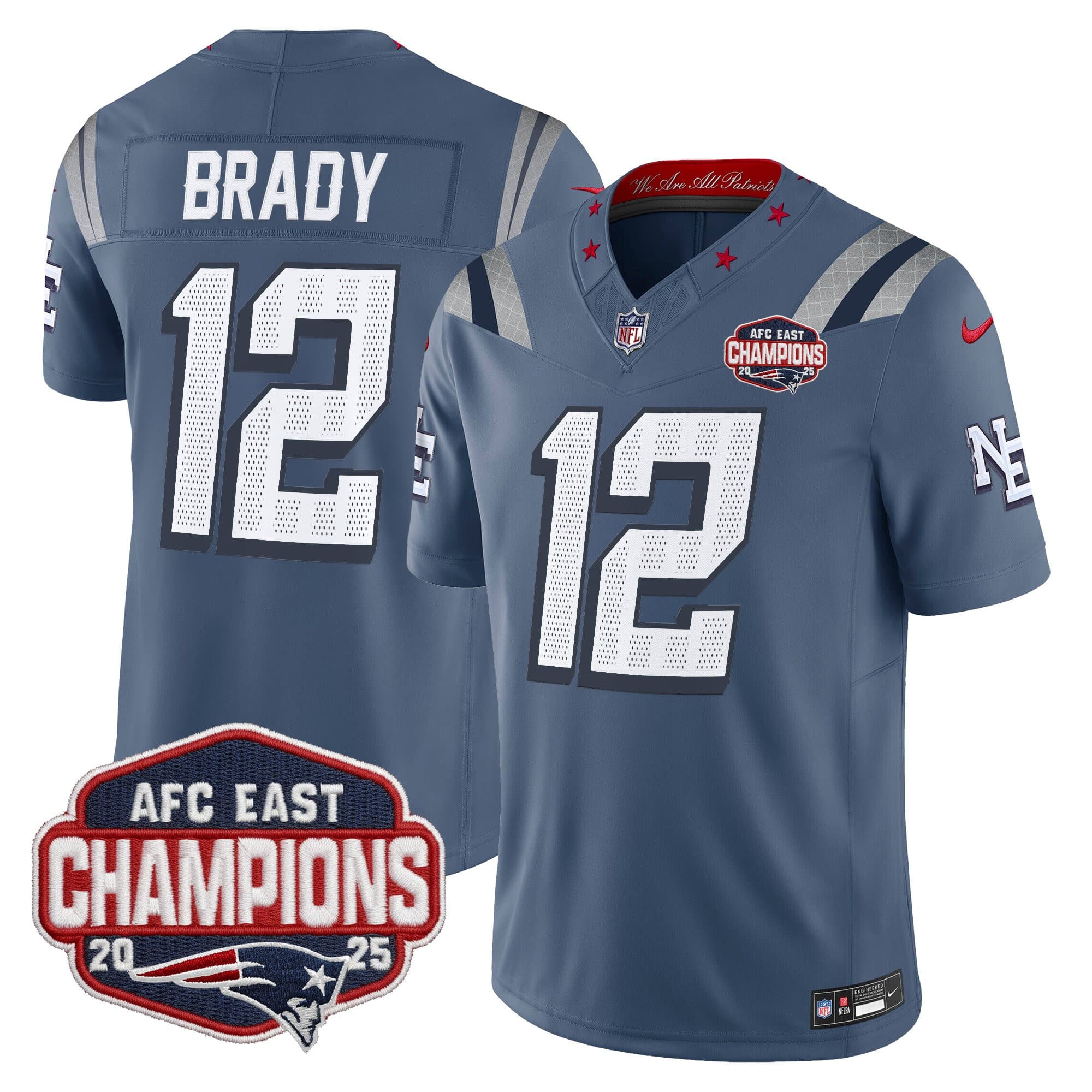 Men’s New England Patriots 2025 AFC East Division Champions Vapor Limited Jersey – All Stitched Tom Brady 12