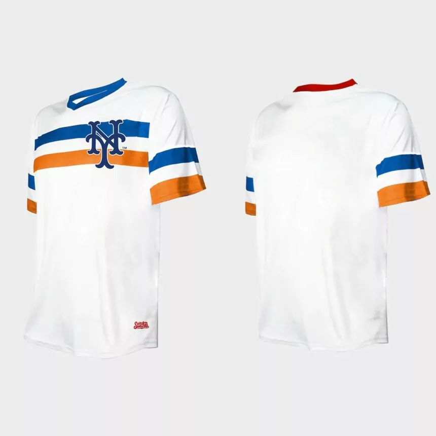 Men’s New York Mets Cooperstown Collection V-Neck Jersey – White