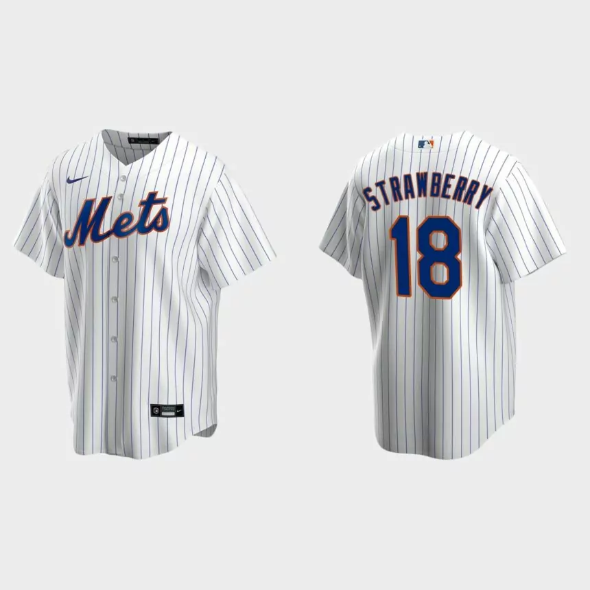 Men’s New York Mets Darryl Strawberry Home Replica Jersey – White