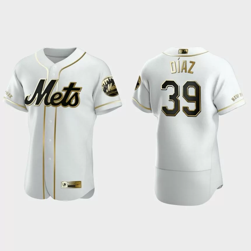 Men’s New York Mets Edwin Diaz Authentic Golden Edition Jersey – White