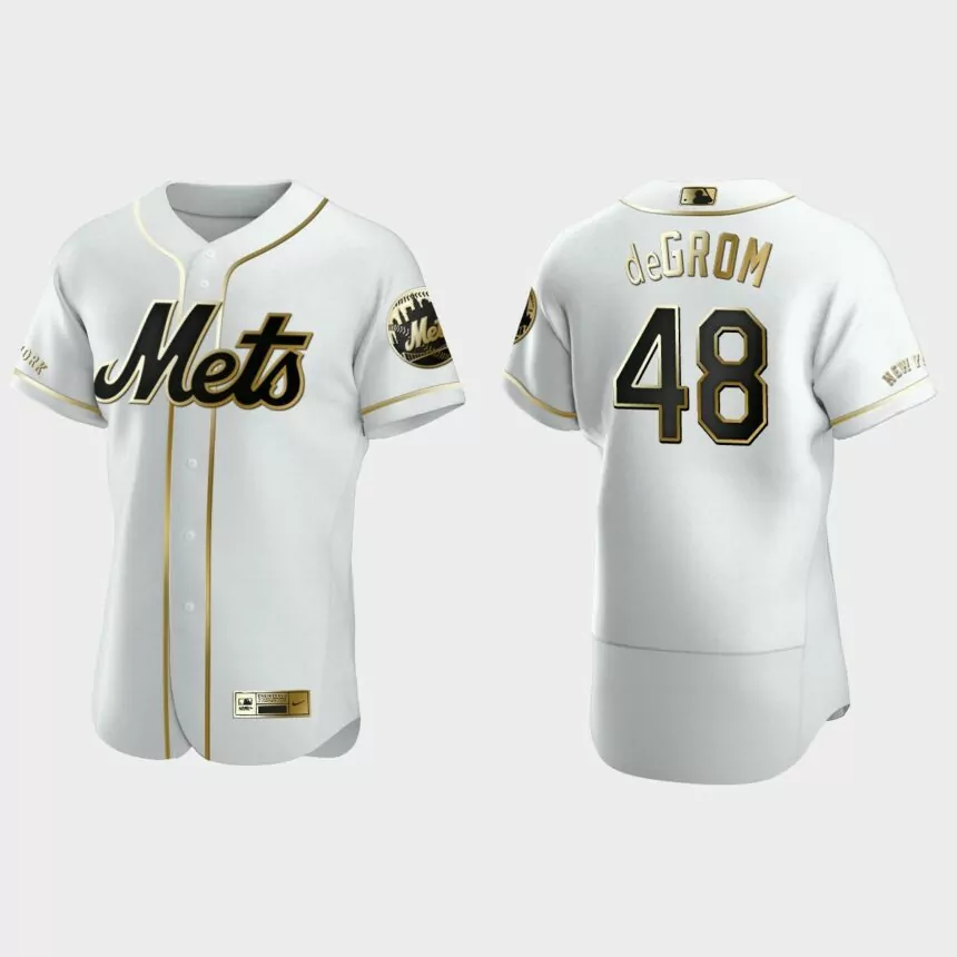 Men’s New York Mets Jacob deGrom Authentic Golden Edition Jersey – White