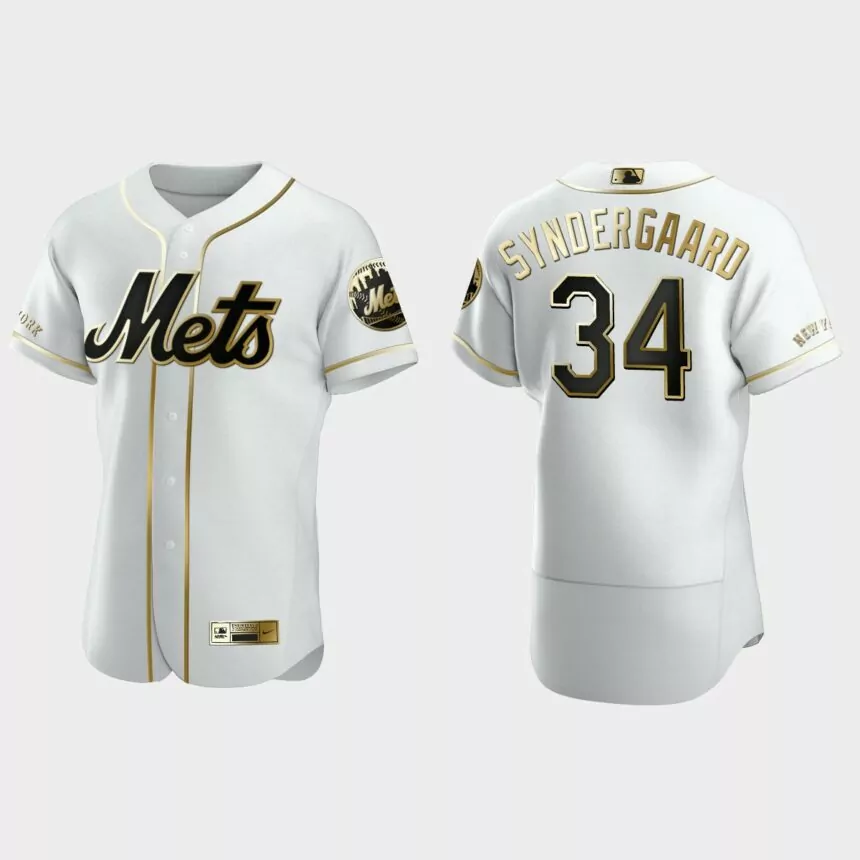Men’s New York Mets Noah Syndergaard Authentic Golden Edition Jersey – White
