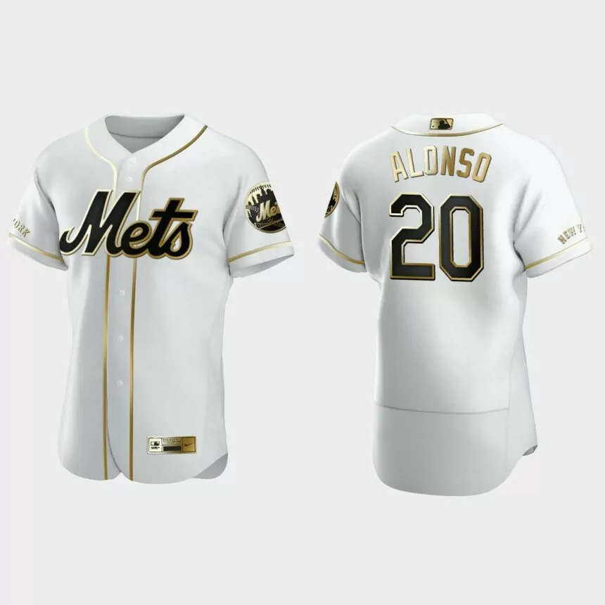 Men’s New York Mets Pete Alonso Authentic Golden Edition Jersey – White