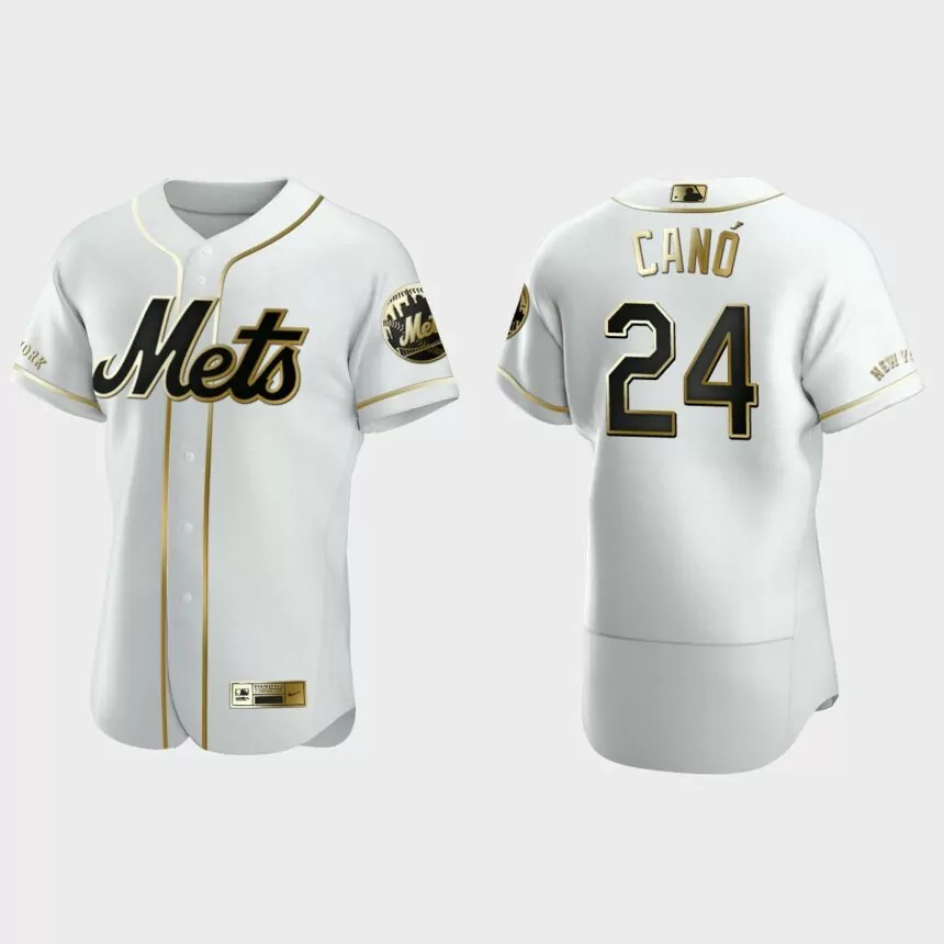Men’s New York Mets Robinson Cano Authentic Golden Edition Jersey – White