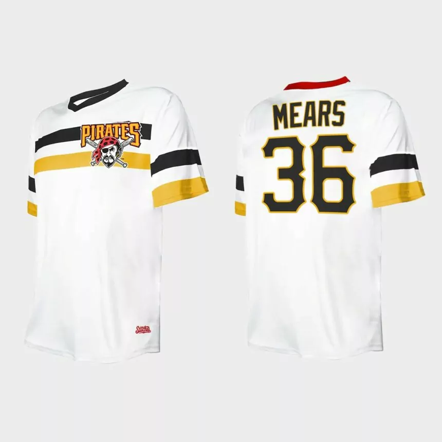 Men’s Nick Mears Pittsburgh Pirates Cooperstown Collection V-Neck Jersey – White