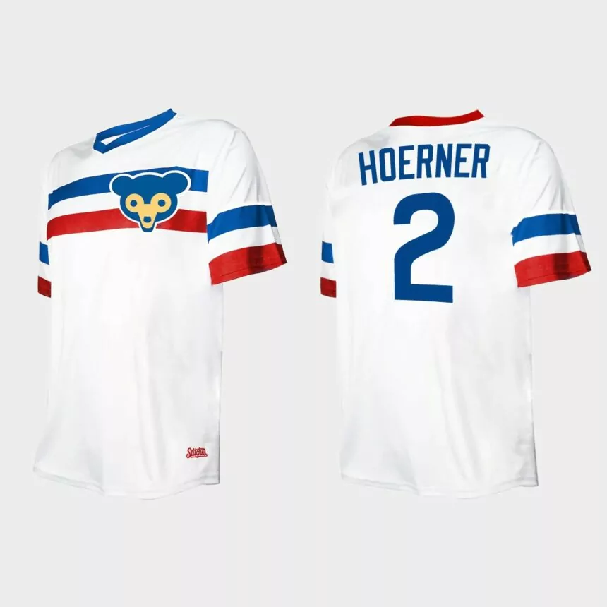 Men’s Nico Hoerner Chicago Cubs Cooperstown Collection V-Neck Jersey – White